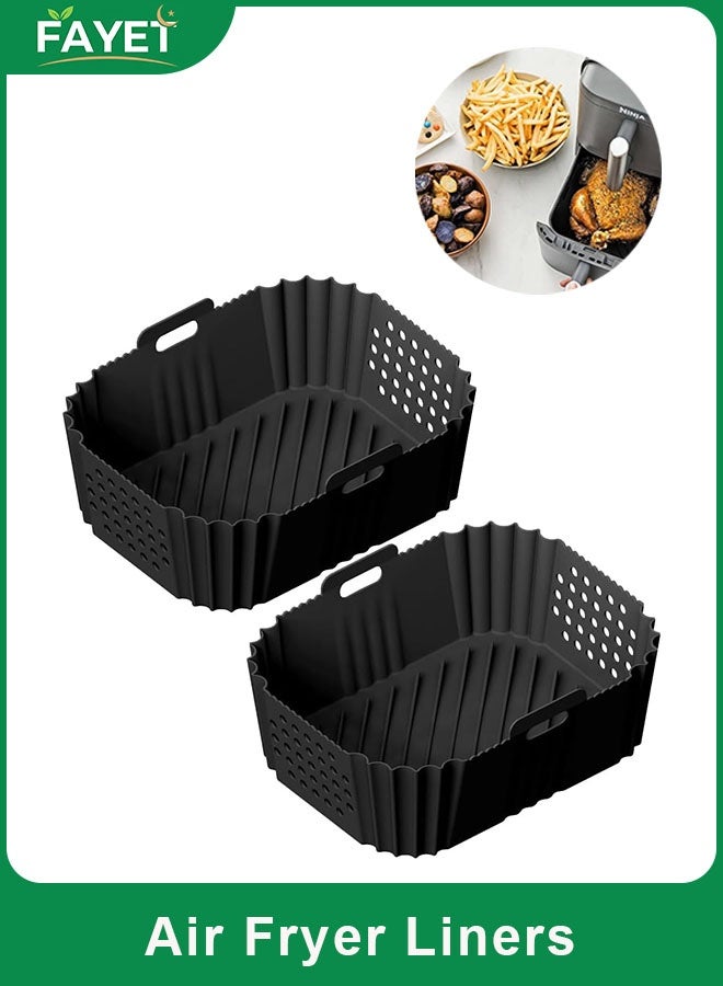 FAYET 2 Pack Silicone Air Fryer Liners for Ninja SL400 SL401, AF300 AF400, Reusable, Heat-Resistant, Easy to Clean Accessories for Dual Basket Air Fryers, Ovens, and Microwaves (Black) - Image 1